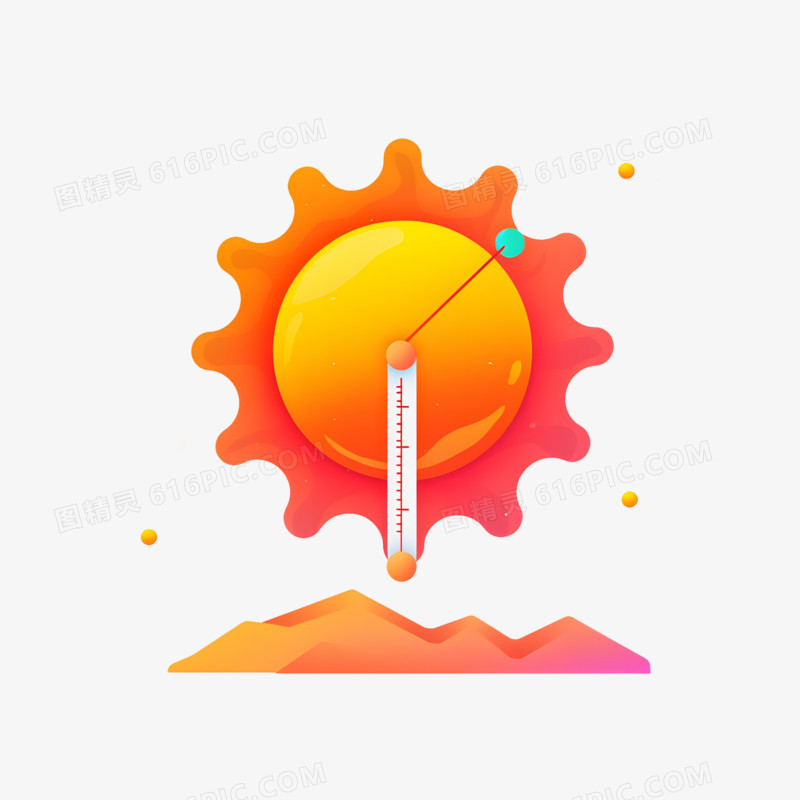手绘卡通高温太阳温度计元素免抠元素