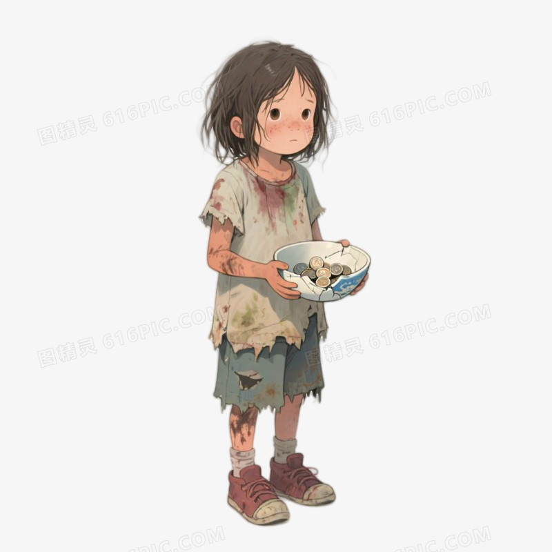 手绘插画风格乞丐免抠元素