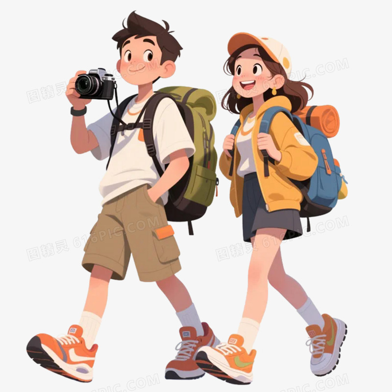 卡通插画风旅游户外出游免抠元素