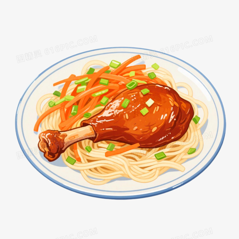 手绘插画风格面条免抠元素