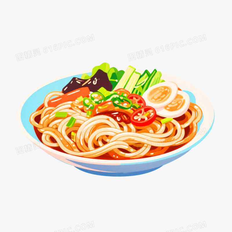 手绘插画风格面条免抠元素