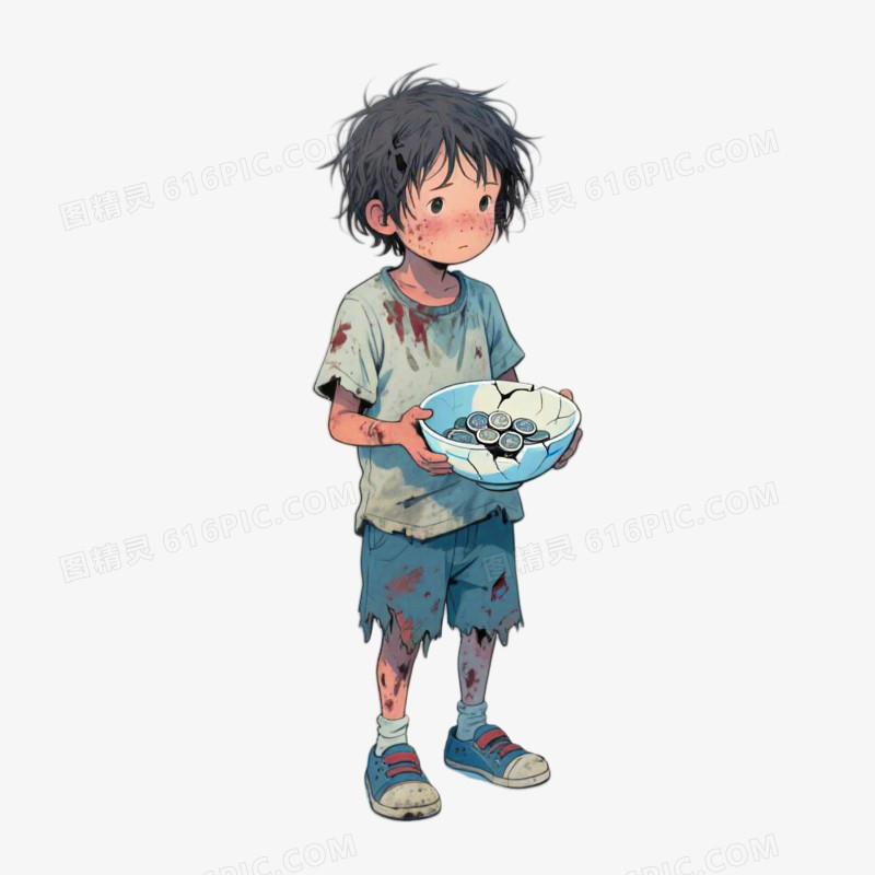手绘插画风格乞丐免抠元素
