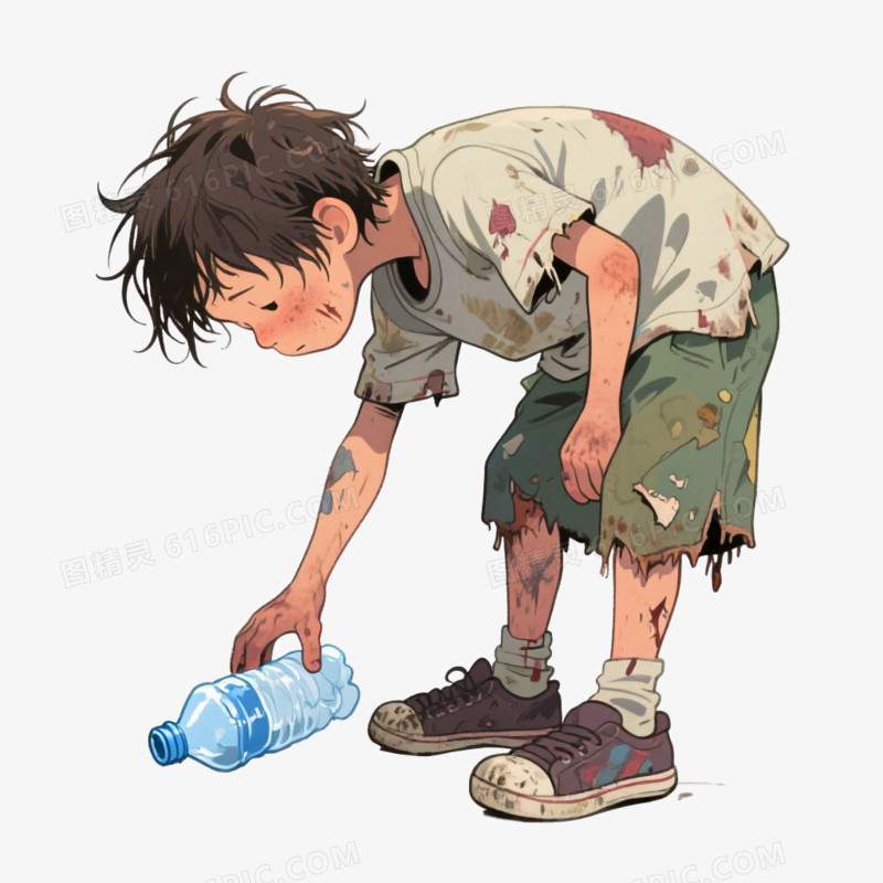 手绘插画风格乞丐免抠元素