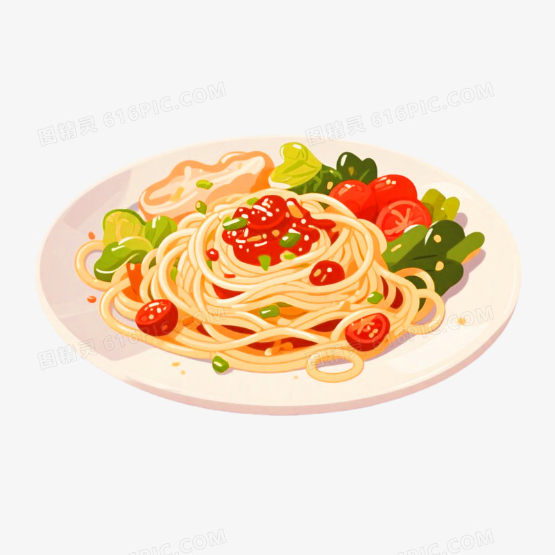 手绘插画风格面条免抠元素
