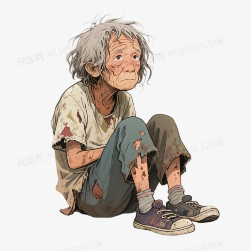手绘插画风格乞丐免抠元素