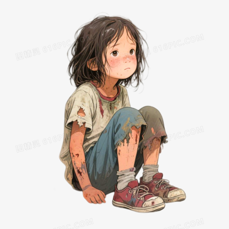 手绘插画风格乞丐免抠元素