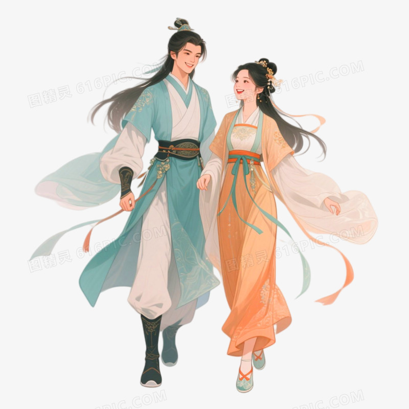 手绘古风情侣免抠元素
