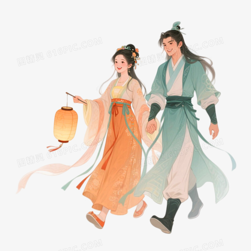 手绘古风情侣免抠元素