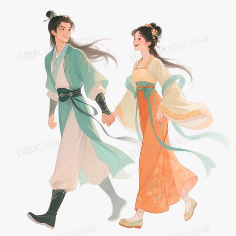 手绘古风情侣免抠元素