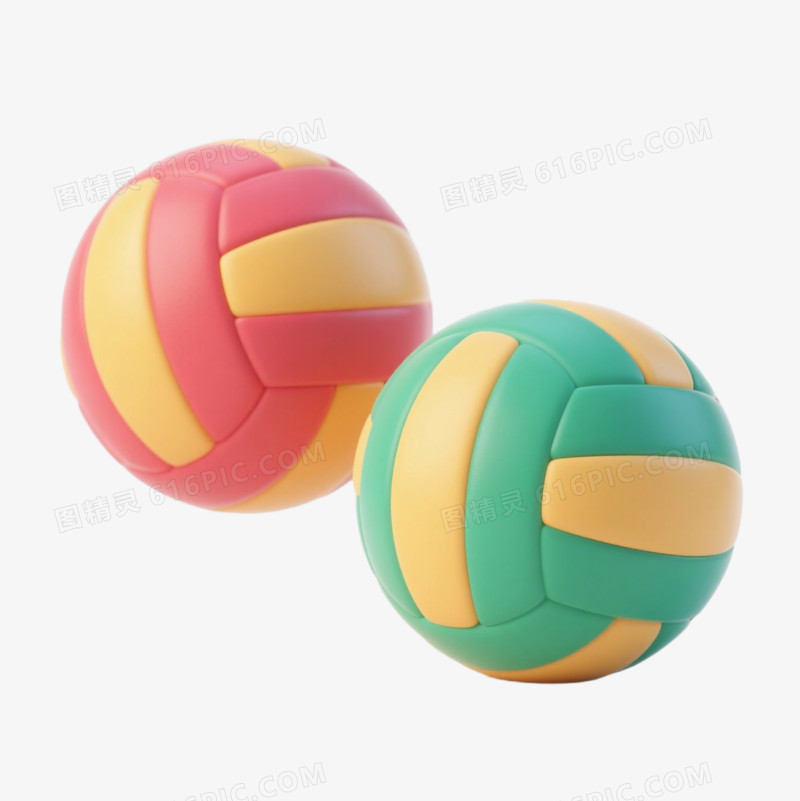 3D卡通两个排球免抠元素