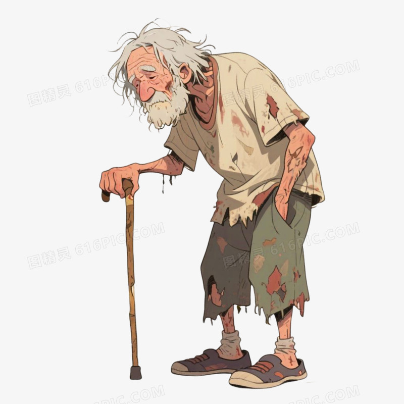 手绘插画风格乞丐免抠元素