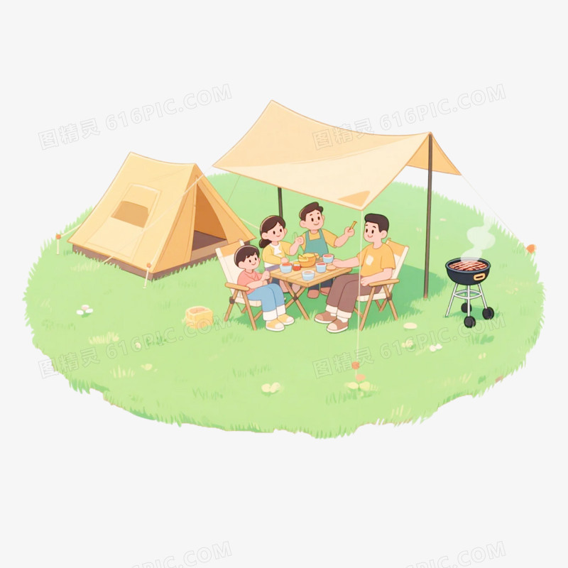 卡通插画风旅游户外露营免抠元素