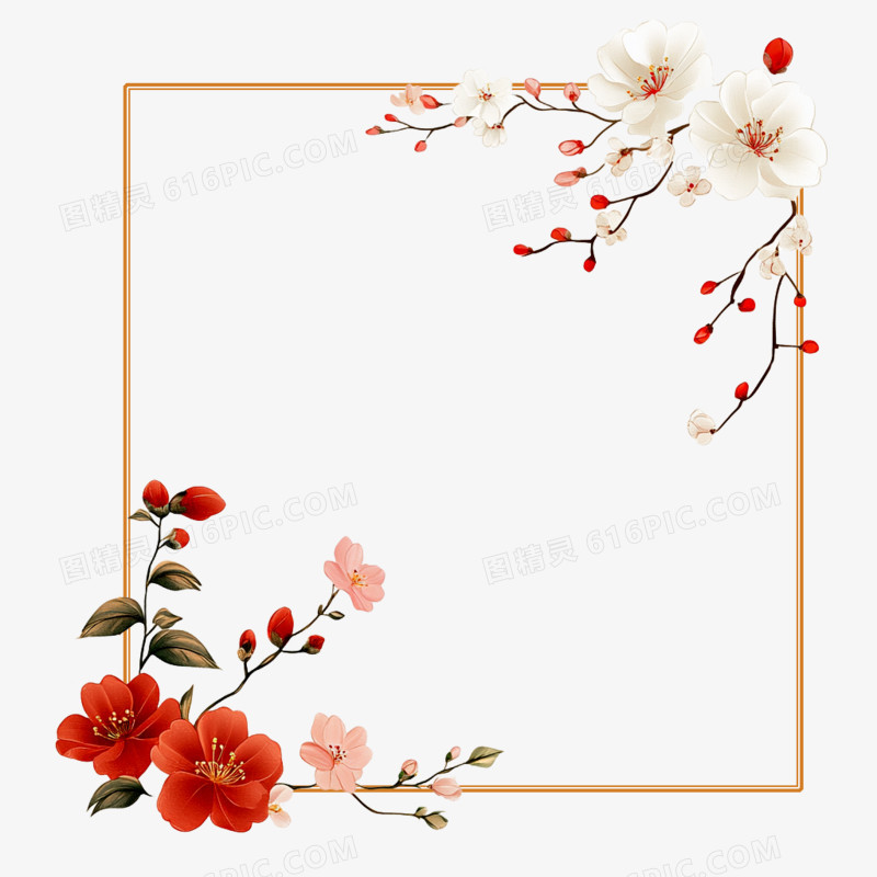 中国风传统花卉边框免抠元素