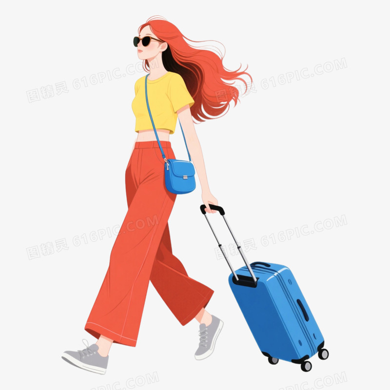 卡通手绘夏季旅游的女孩免抠元素