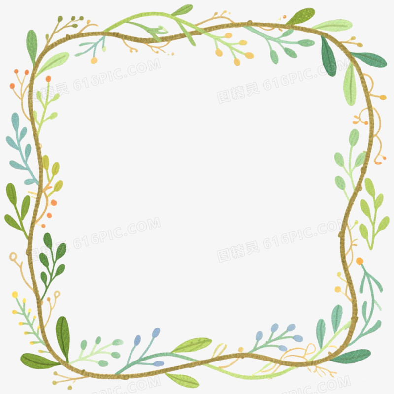 手绘水彩插画植物花卉边框免抠元素