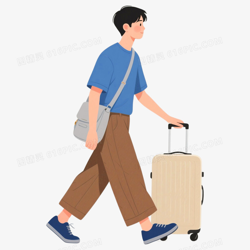 卡通手绘夏季旅游的男孩免抠元素