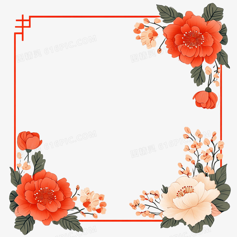 中国风传统花卉边框免抠元素