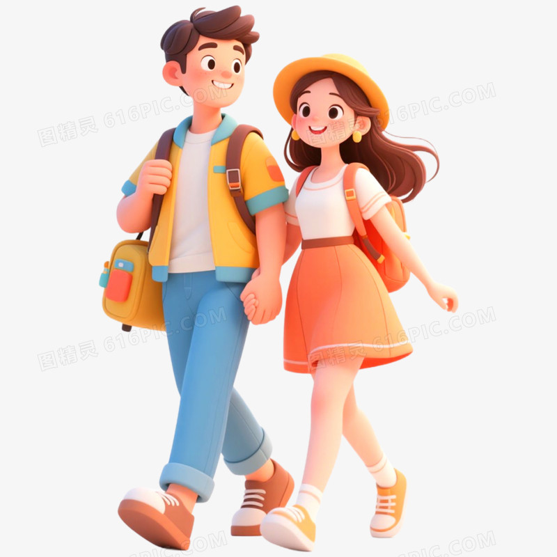 手绘插画情侣出游免抠元素