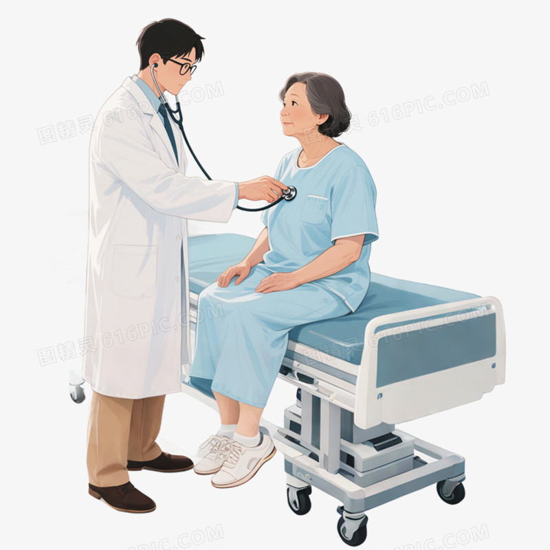 手绘插画风格医疗检查体检健康检查看病医疗健康体检免抠元素