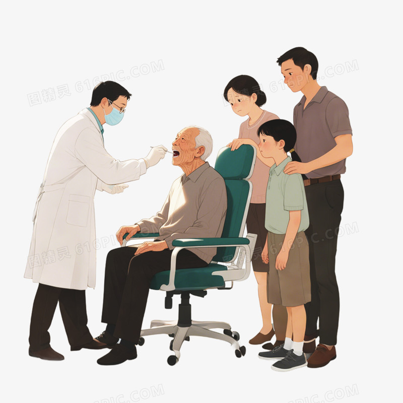 手绘插画风格医疗检查体检健康检查看病医疗健康体检免抠元素