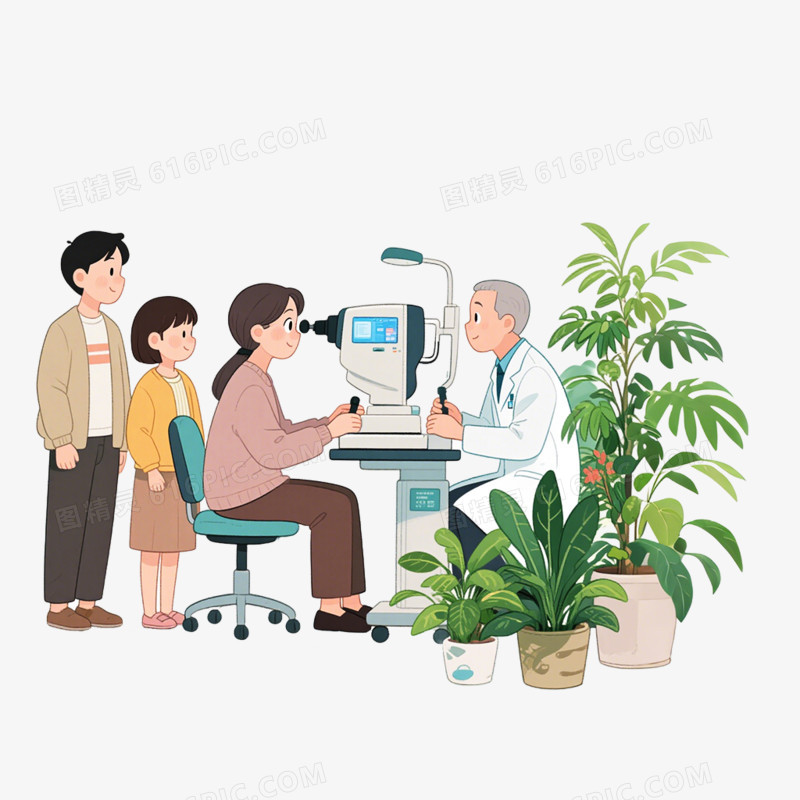 手绘插画风格医疗检查体检健康检查看病医疗健康体检免抠元素