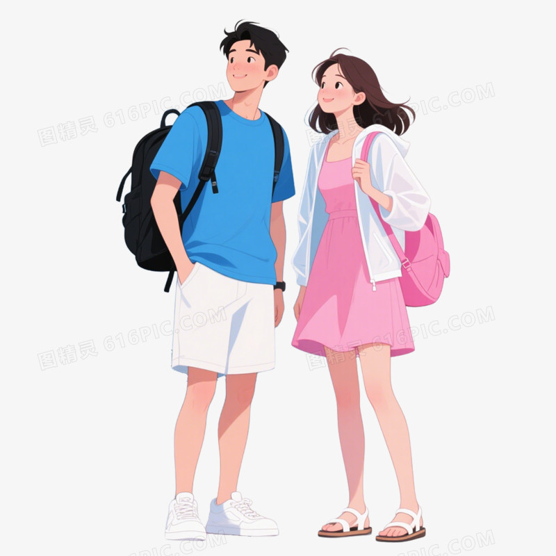 卡通手绘插画风格夏季旅游出游露营自驾游免抠元素