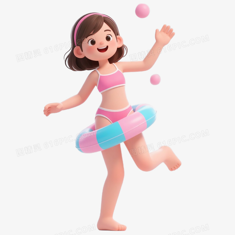 夏天3D女孩泳装玩耍免抠元素