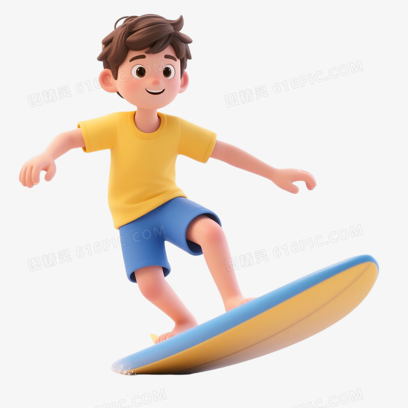 夏天3D男孩冲浪免抠元素