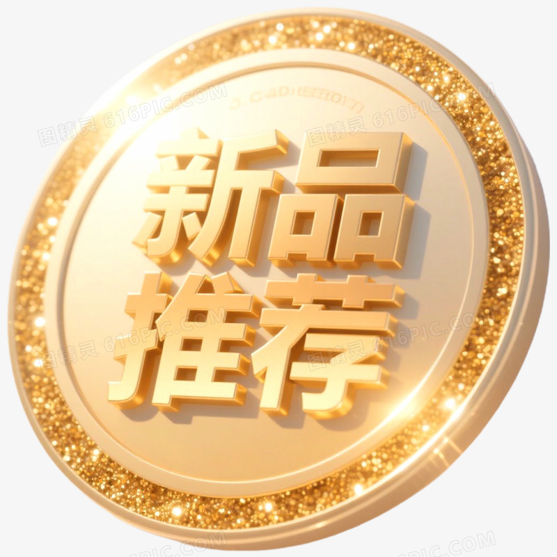 金色质感新品推荐促销标签免抠元素