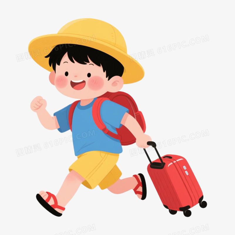 可爱男孩出门旅游免抠元素