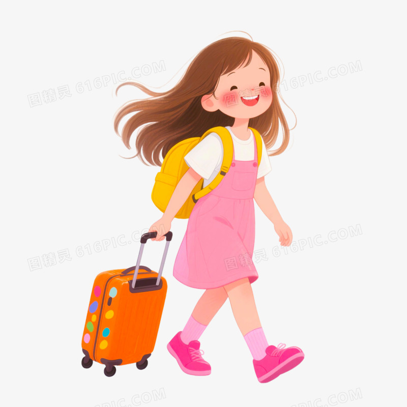 可爱女孩出门旅游免抠元素