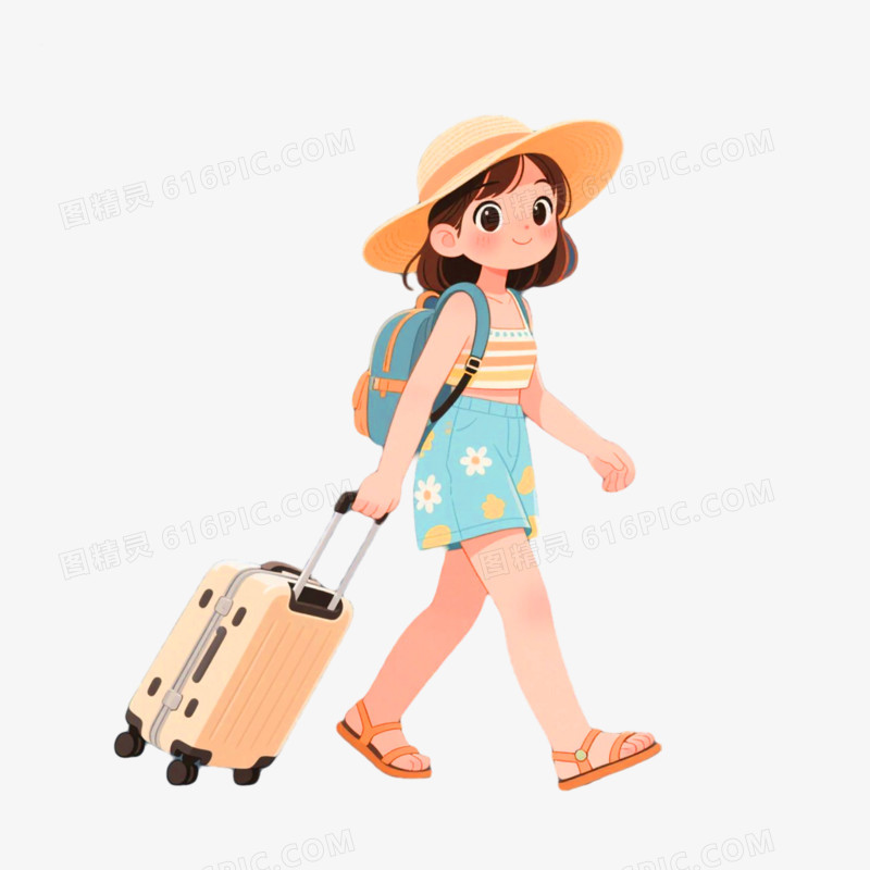 手绘插画风格旅游免抠元素