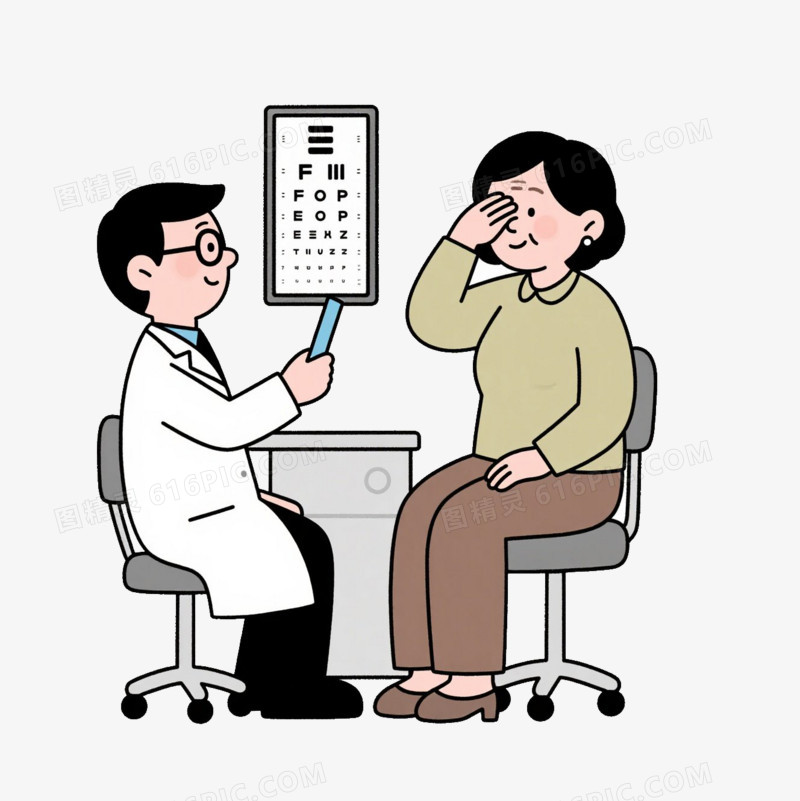 插画医生在给一个女人做检查视力免抠元素