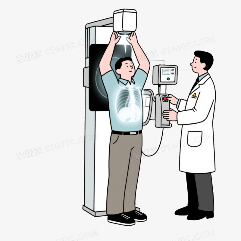 插画医生在给一个男人拍X光免抠元素