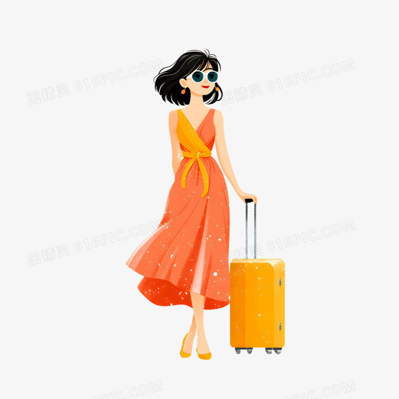 手绘卡通一个人旅游旅行免抠元素