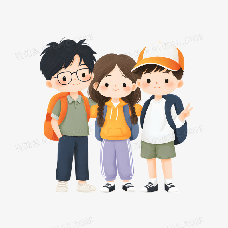 手绘卡通小朋友旅游旅行免抠元素