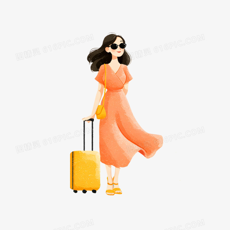 手绘卡通一个人旅游旅行免抠元素
