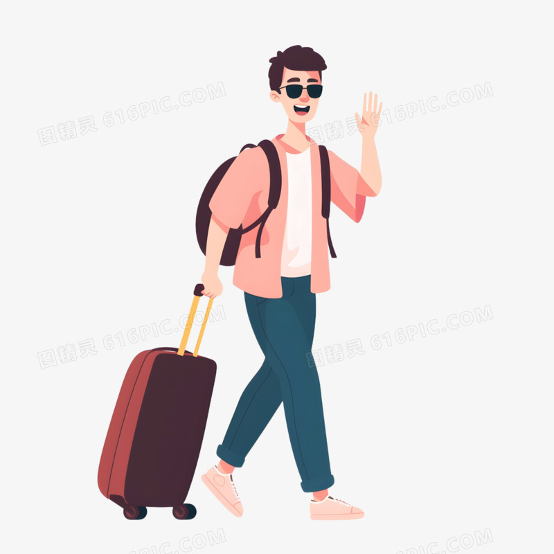 手绘卡通一个人旅游旅行免抠元素