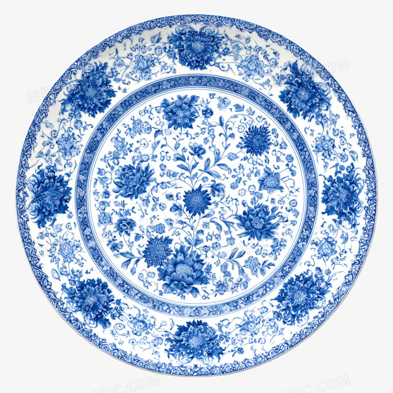 实拍家居用品青花瓷盘免抠元素