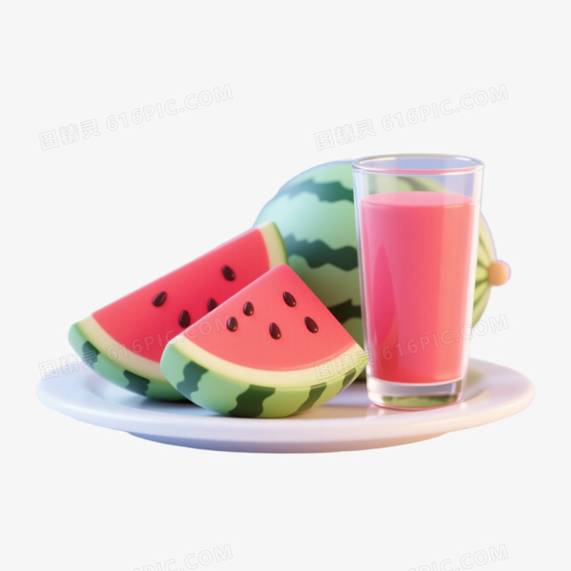 3D夏天西瓜和果汁免抠元素