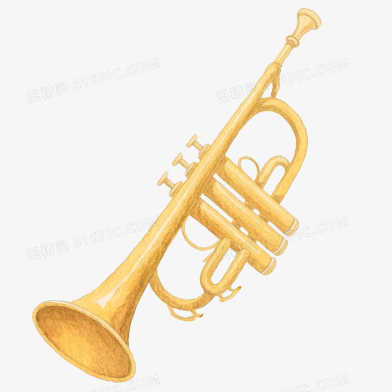 手绘插画金色号角免抠元素