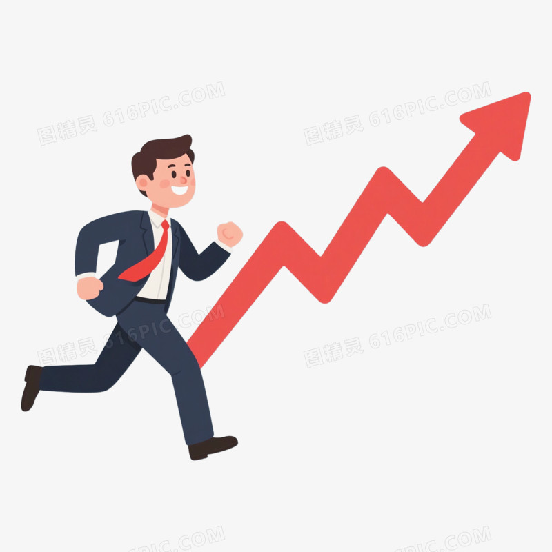 手绘卡通穿西装的男人提升业绩免抠元素