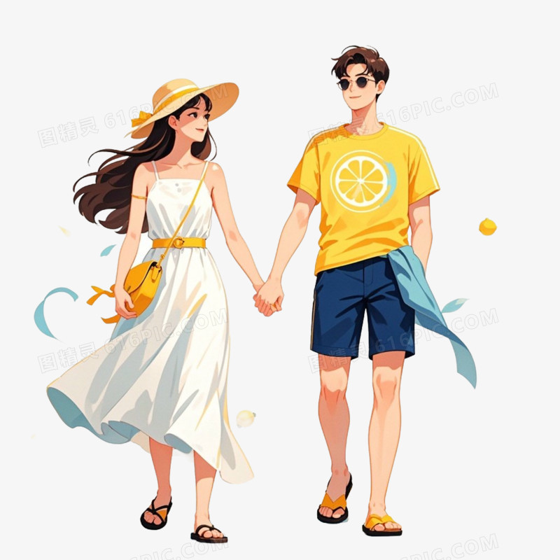 夏季度假休闲卡通人物免抠元素