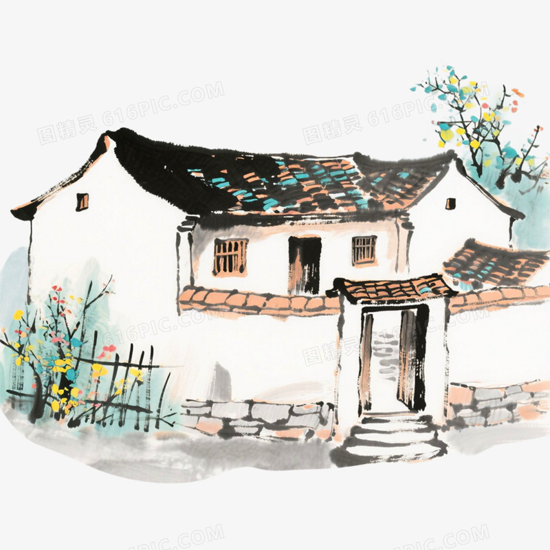 水墨风农家小院免抠元素