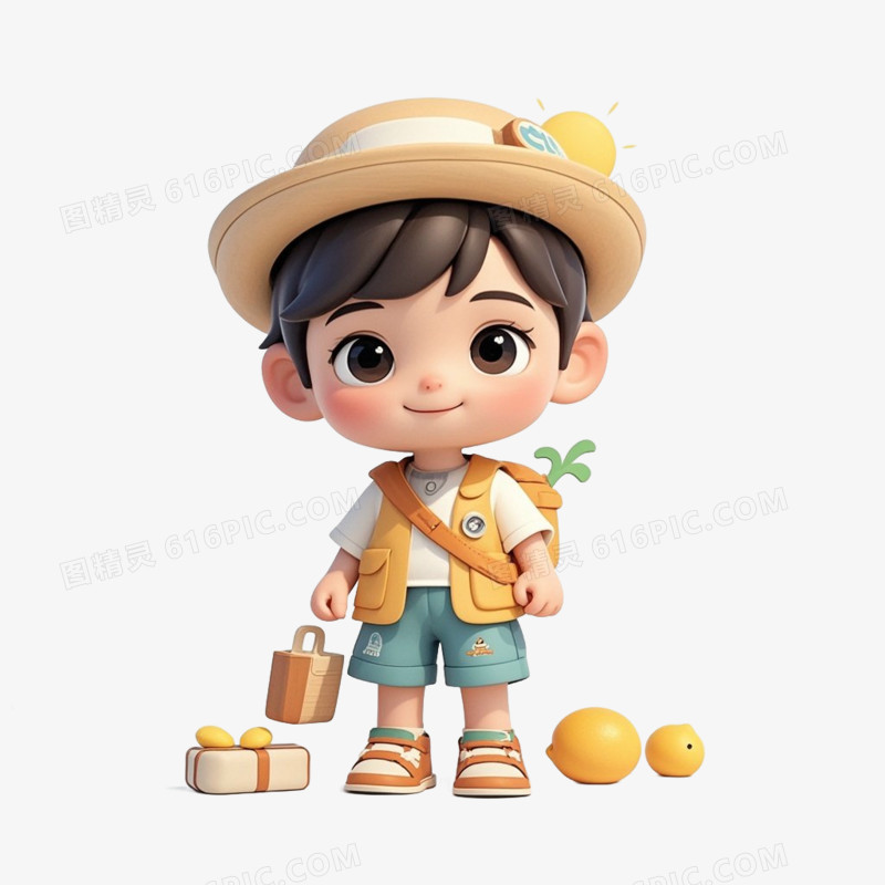 夏季度假休闲卡通人物免抠元素