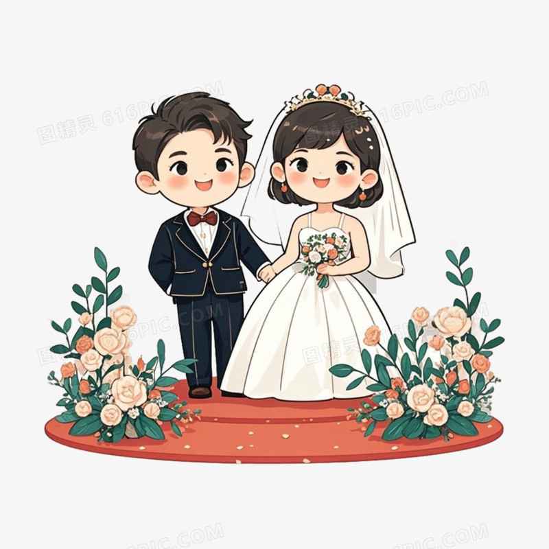 卡通情侣结婚免抠元素