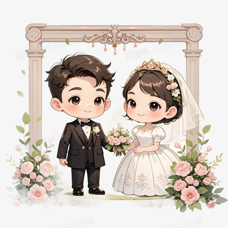 卡通情侣结婚免抠元素