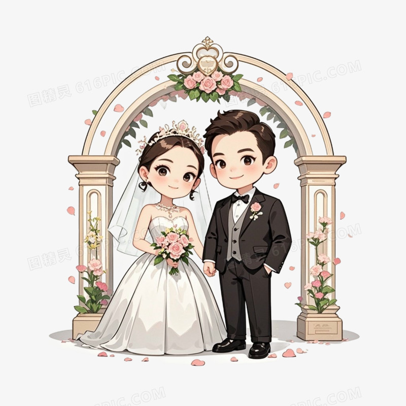卡通情侣结婚免抠元素