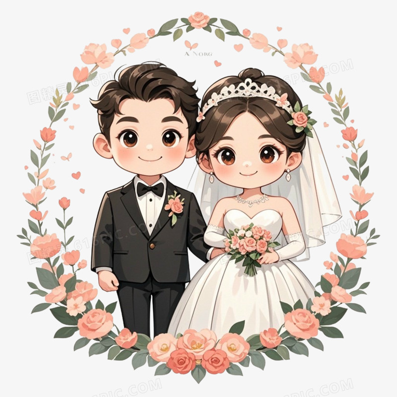 卡通情侣结婚免抠元素