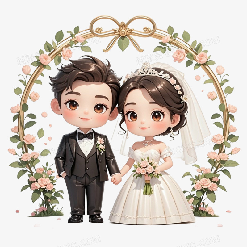 卡通情侣结婚免抠元素